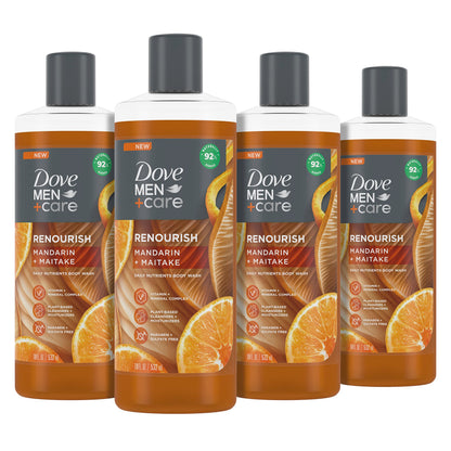 DOVE MEN + CARE Renourish Body Wash Mandarin + Maitake 4 Count With Vitamin and Mineral Complex Moisturizing Body Wash With Plant Based Ingredients 18 oz - Renee Lane Company