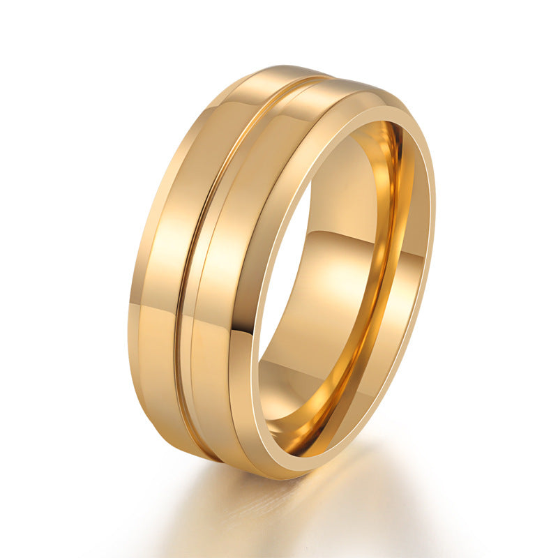 Gold electroplating ring with double-tone polished metal bands