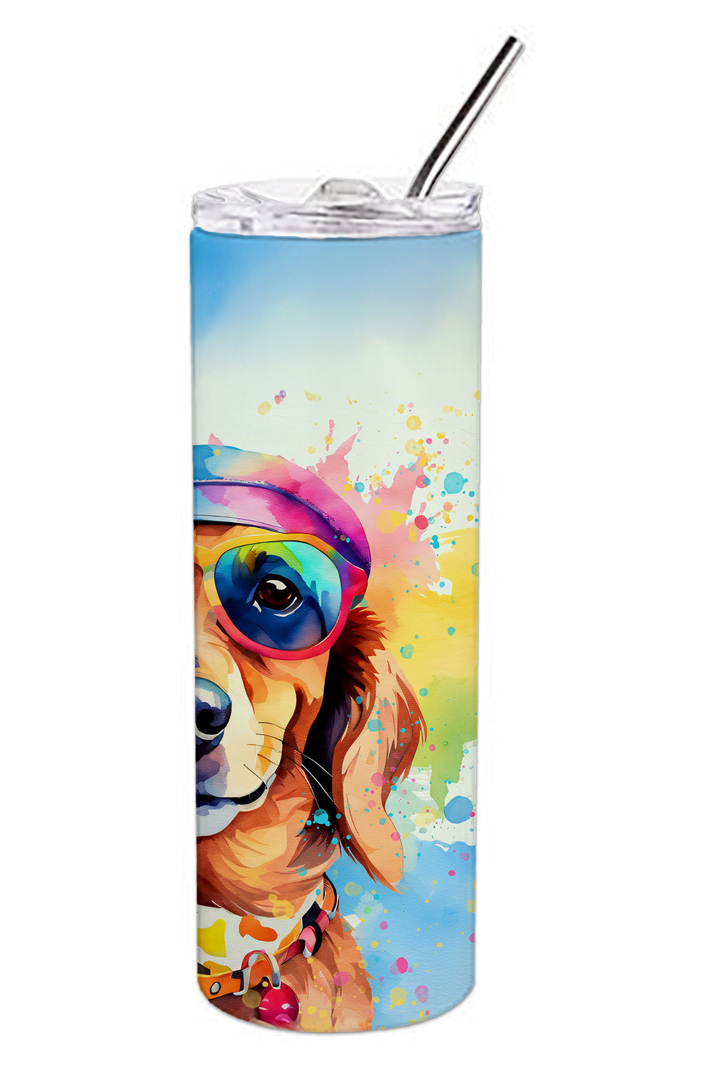 Dachshund Hippie Dawg Stainless Steel Skinny Tumbler Vacuum Double Walled Reusable Insulated Tumbler Travel Cup for Coffee Cocktails Gift with Lid, 20 oz - Renee Lane Company