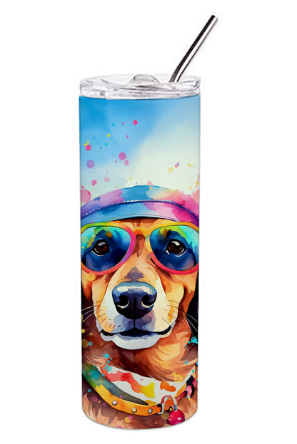 Dachshund Hippie Dawg Stainless Steel Skinny Tumbler Vacuum Double Walled Reusable Insulated Tumbler Travel Cup for Coffee Cocktails Gift with Lid, 20 oz - Renee Lane Company
