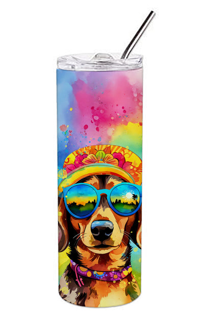 Dachshund Hippie Dawg Stainless Steel Skinny Tumbler Vacuum Double Walled Reusable Insulated Tumbler Travel Cup for Coffee Cocktails Gift with Lid, 20 oz - Renee Lane Company