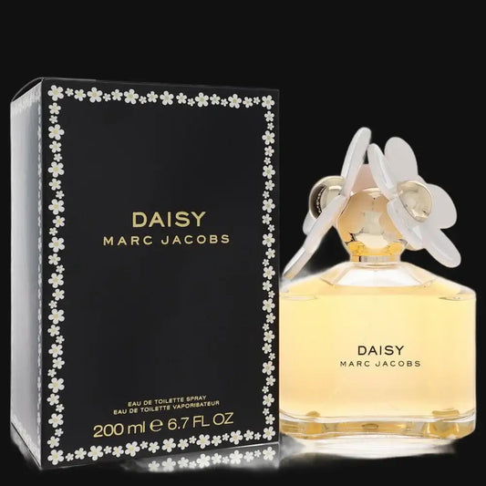 Daisy Marc Jacobs perfume bottle with black floral box, 200 ml