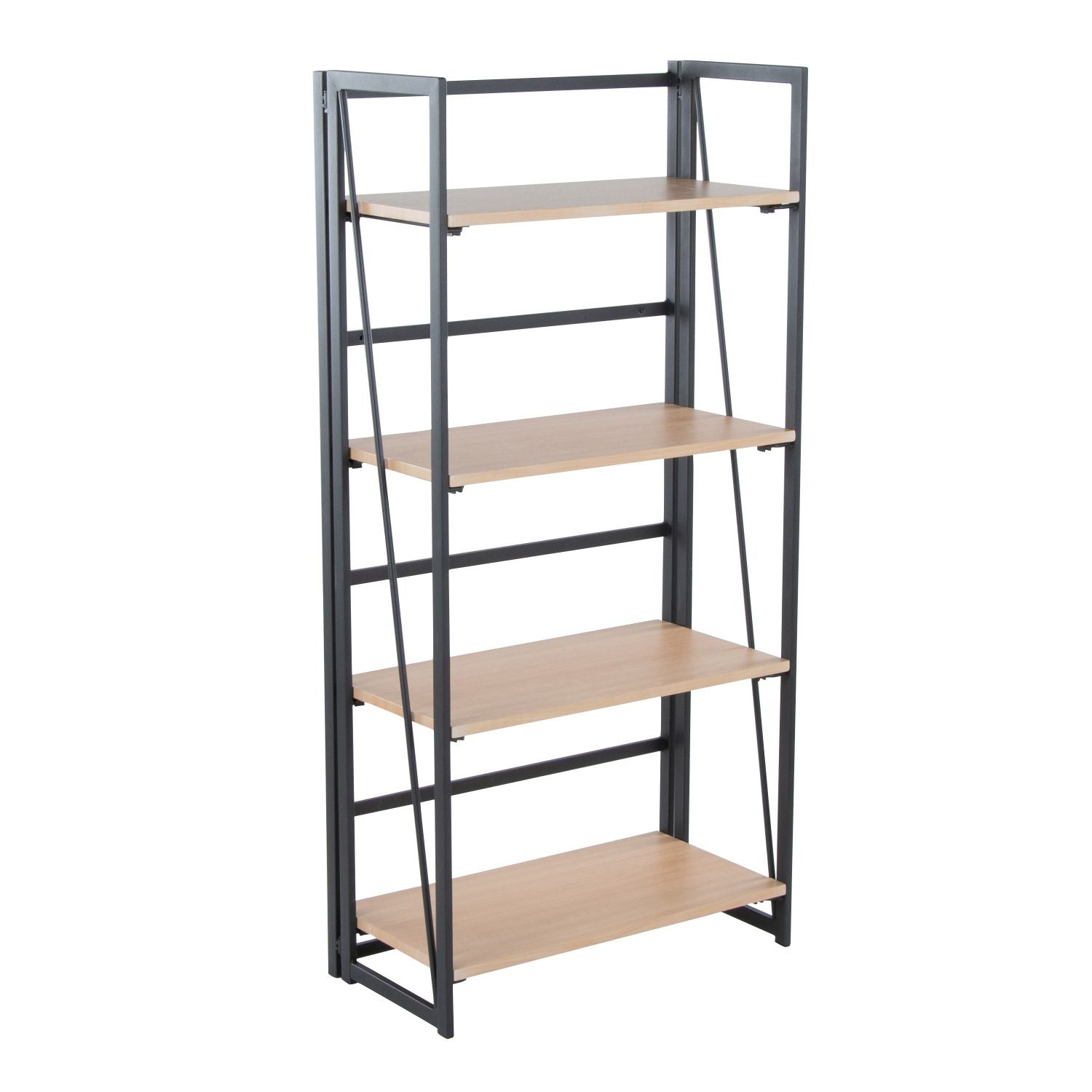 Dakota Contemporary Bookcase in Black Painted Metal and Natural Wood by - Renee Lane Company