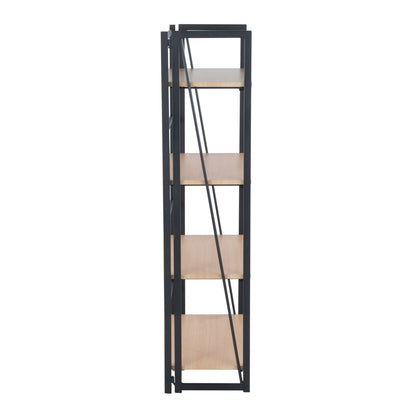 Dakota Contemporary Bookcase in Black Painted Metal and Natural Wood by - Renee Lane Company
