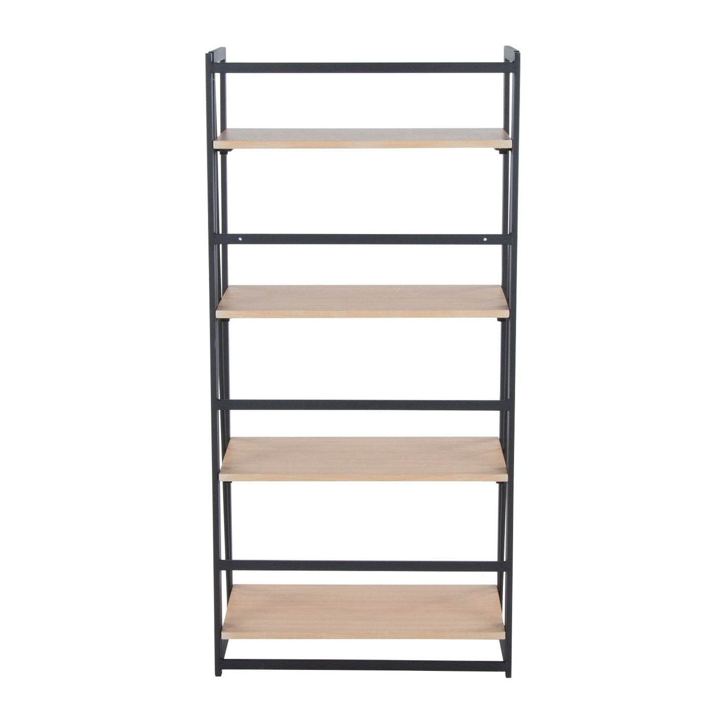 Dakota Contemporary Bookcase in Black Painted Metal and Natural Wood by - Renee Lane Company