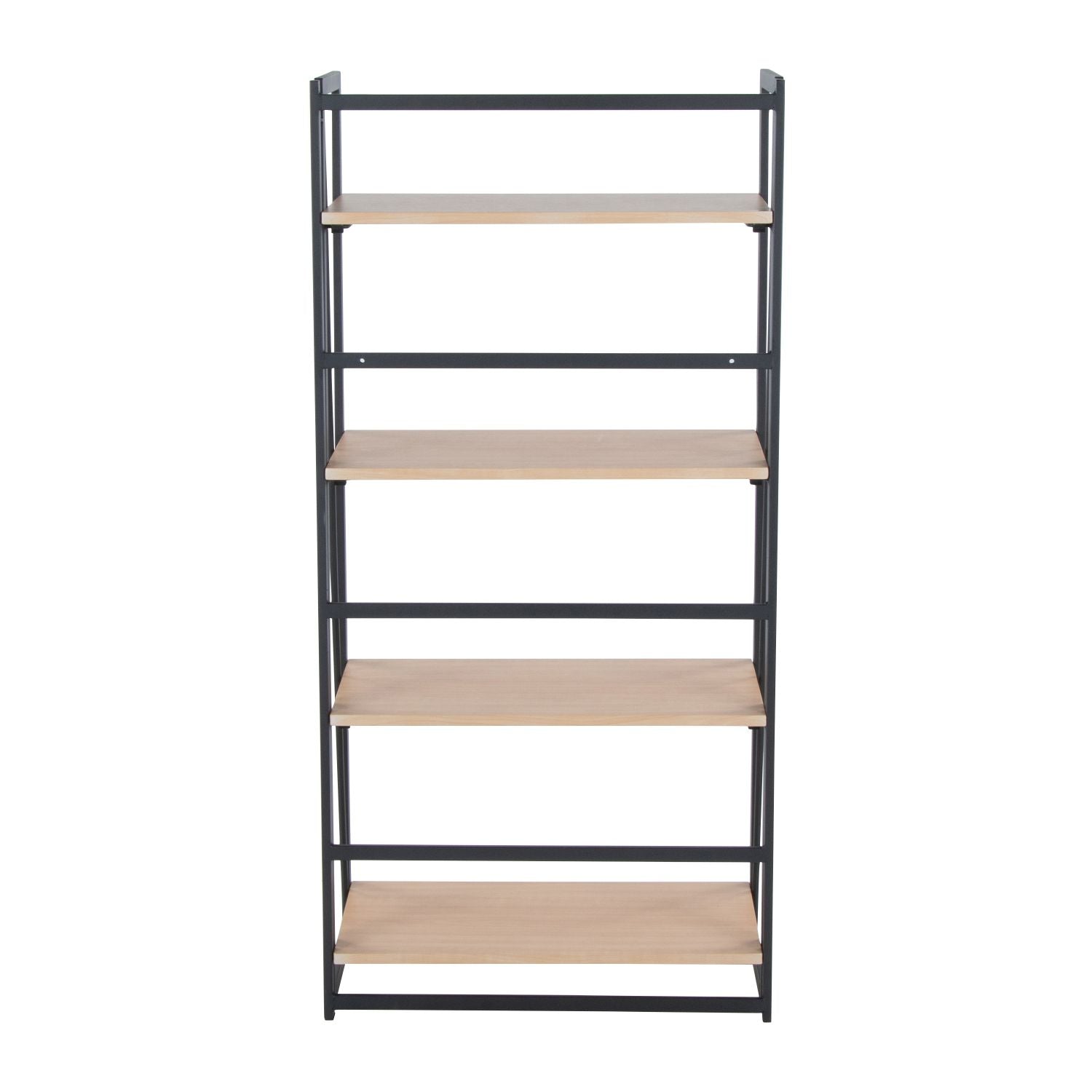 Dakota Contemporary Bookcase in Black Painted Metal and Natural Wood by - Renee Lane Company
