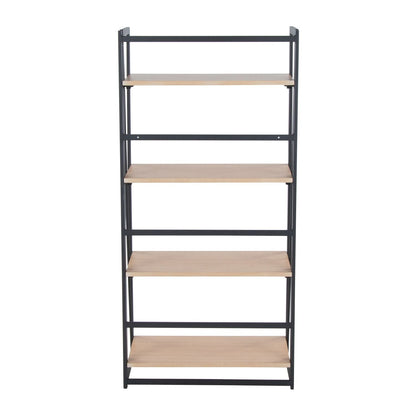 Dakota Contemporary Bookcase in Black Painted Metal and Natural Wood by - Renee Lane Company
