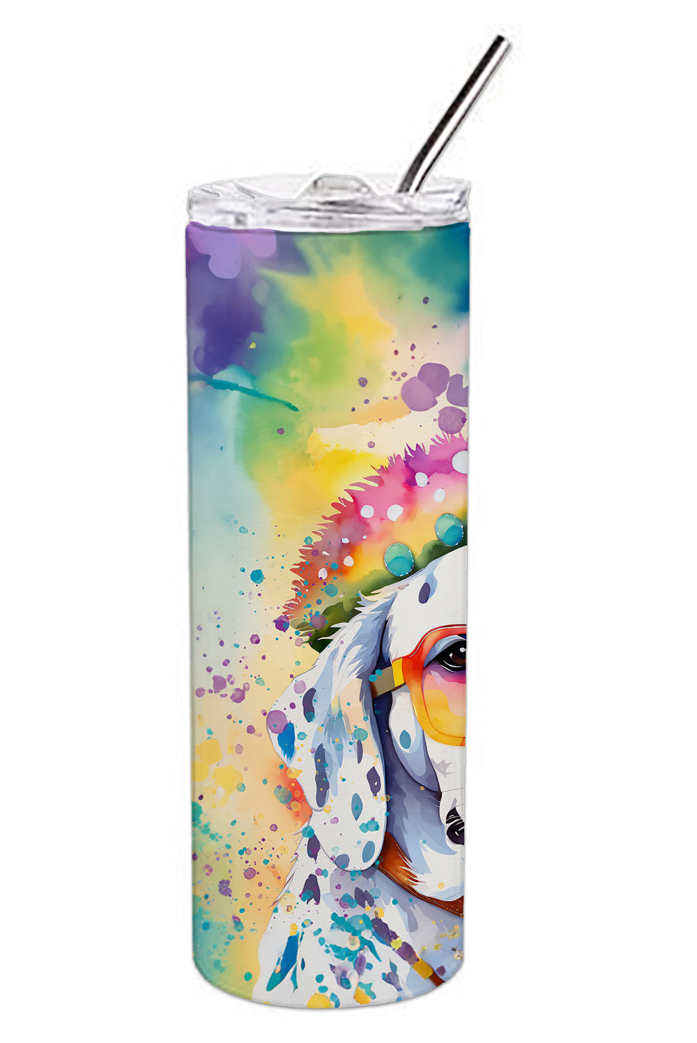 Dalmatian Hippie Dawg Stainless Steel Skinny Tumbler Vacuum Double Walled Reusable Insulated Tumbler Travel Cup for Coffee Cocktails Gift with Lid, 20 oz - Renee Lane Company
