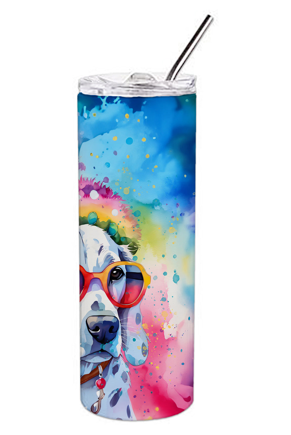 Dalmatian Hippie Dawg Stainless Steel Skinny Tumbler Vacuum Double Walled Reusable Insulated Tumbler Travel Cup for Coffee Cocktails Gift with Lid, 20 oz - Renee Lane Company