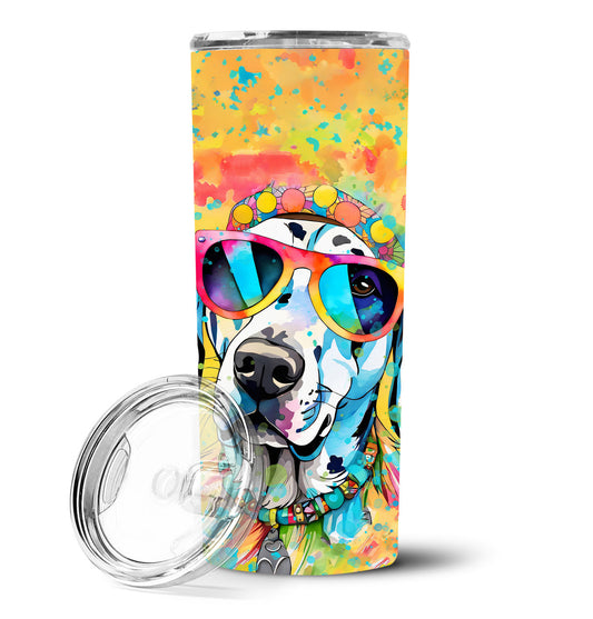 Stainless steel skinny tumbler with dalmatian sunglasses colorful splatter graphic