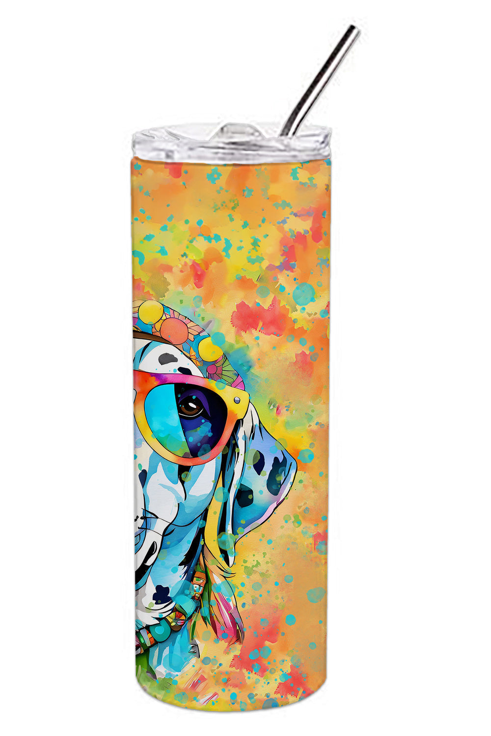 Dalmatian Hippie Dawg Stainless Steel Skinny Tumbler Vacuum Double Walled Reusable Insulated Tumbler Travel Cup for Coffee Cocktails Gift with Lid, 20 oz - Renee Lane Company