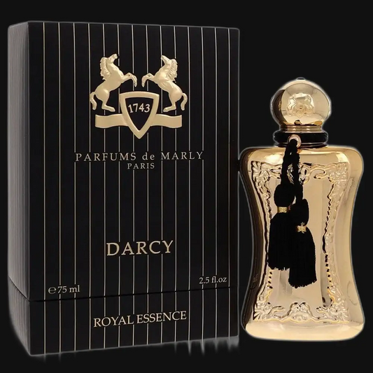 Darcy women’s perfume set: black striped box and gold ornate bottle, 75 ml
