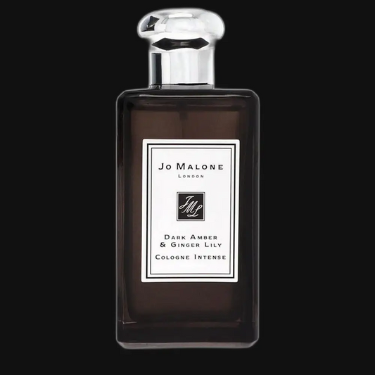 Jo Malone cologne intense bottle with dark amber glass and silver cap.