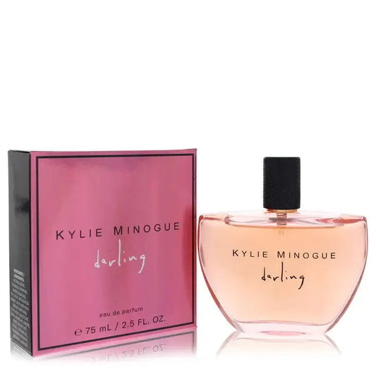 Darling by Kylie Minogue women's eau de parfum spray bottle with dark cap, pink glass