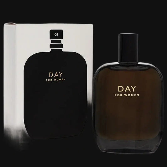 Women's Day perfume bottle with black cap and frosted brown glass, boxed