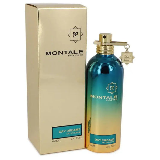 Montale Day Dreams eau de parfum spray bottle on box, teal-to-amber glass