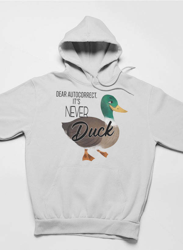 Light heather grey hoodie with duck graphic and drawstring hood with front pouch pocket