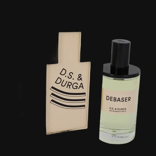 Women’s perfume set, cream box and glass bottle with black spray cap, DEBASER label