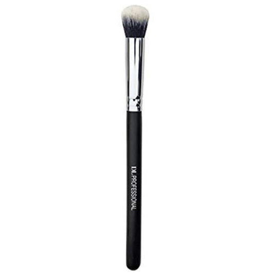 Dip powder brush with white bristles and black handle, silver ferrule.