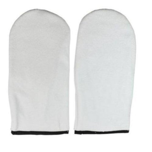 Light gray terry cloth mitts, pair