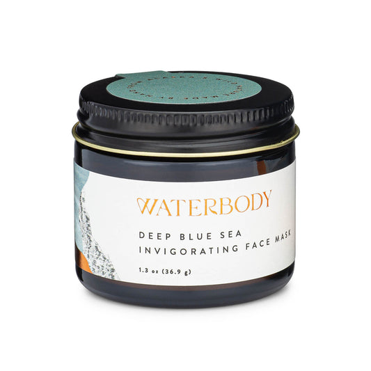 Waterbody Deep Blue Sea face mask jar with black lid