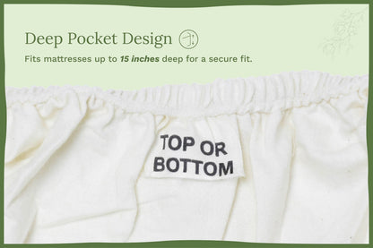 Off-white fitted bed sheet with elastic deep pocket and stitched hem