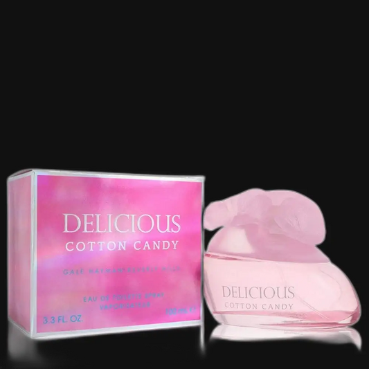 Women’s perfume bottle with pink cap and box, Delicious Cotton Candy by Gale Hayman
