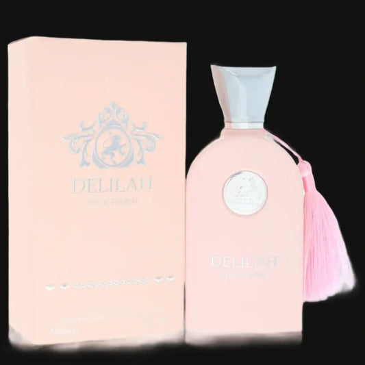 Women’s Delilah perfume by Maison Alhambra: pink bottle with tassel and box