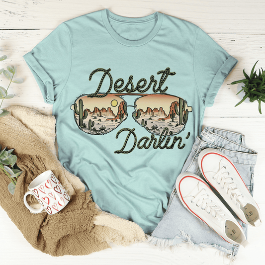 Teal graphic T-shirt with 'Desert Darlin'' front print