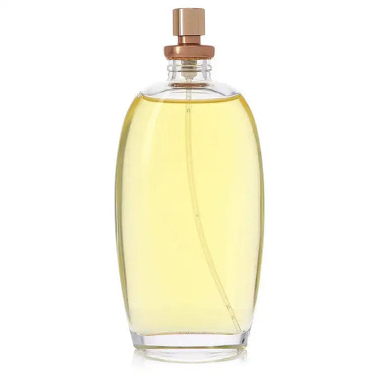 Women's perfume bottle, yellow glass with rose-gold cap and sprayer