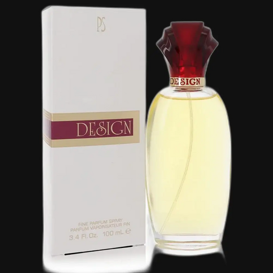 Women's perfume bottle with box, yellow liquid and red cap, clear glass body