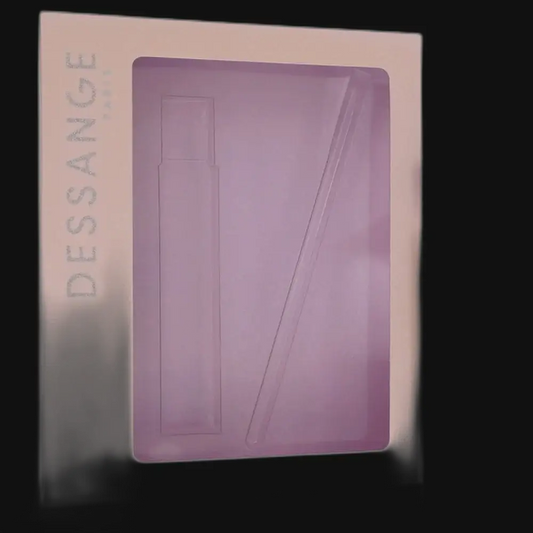 J. Dessange perfume gift set box with clear window and purple insert