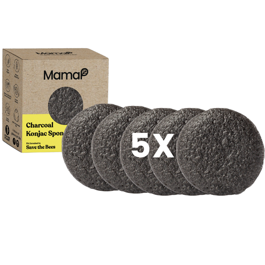 Charcoal konjac facial cleansing sponge, 5-pack, round dark gray pads