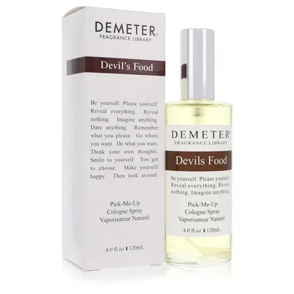 Demeter Devil's Food perfume bottle beside fragrance library box, 120 mL