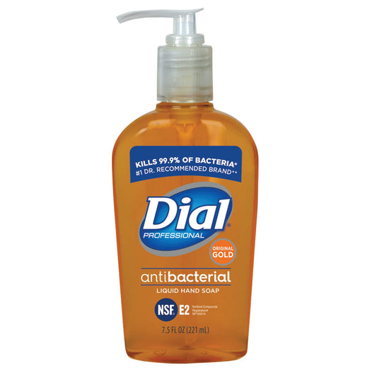 Amber antibacterial liquid hand soap bottle with clear pump and front label