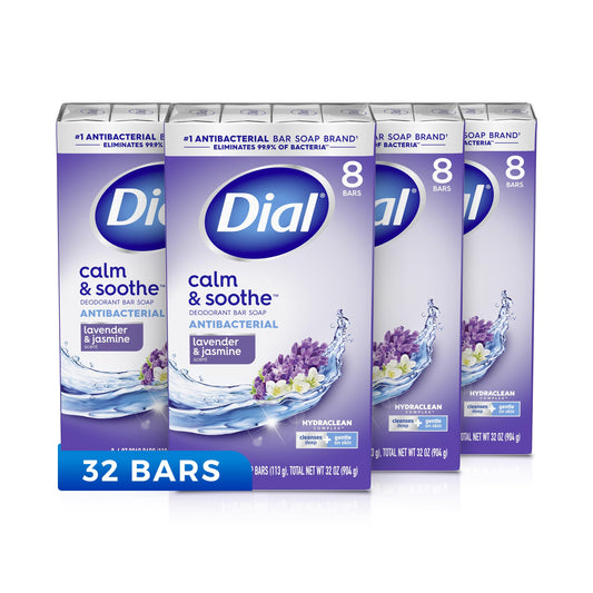 Antibacterial deodorant bar soap multipack in lavender & jasmine, 32 bars
