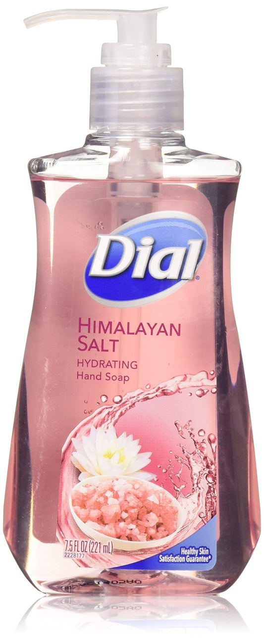Dial Himalayan Salt hydrating hand soap bottle with pump dispenser, pink label, water lily