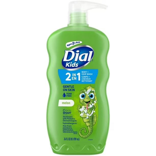 Kids body and hair wash bottle with pump, watery melon scent, green label