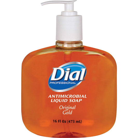 Dial Professional liquid soap bottle with white pump, Original Gold antimicrobial, 16 fl oz