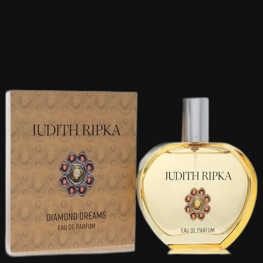 Judith Ripka Diamond Dreams perfume bottle with gold liquid and silver cap, with box