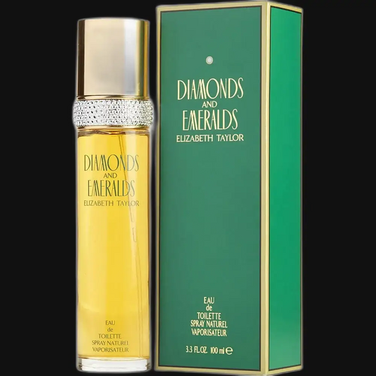 Women's perfume duo: green boxed bottle and silver-detailed sprayer with yellow liquid