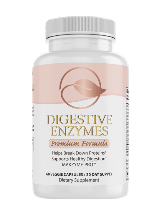 Digestive enzymes supplement bottle with Bellawell label and white cap