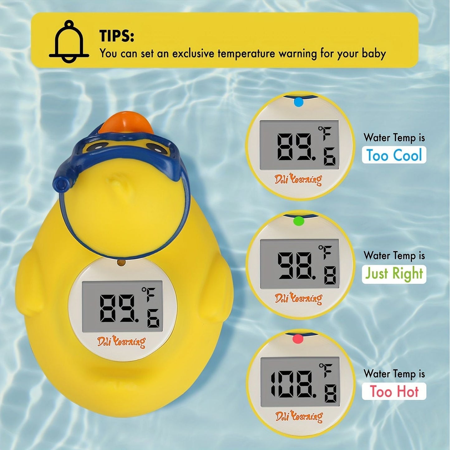 Digital Water Thermometer and Room Thermometer for Baby Bath Tub and Pool - Includes Duck Floating Toy with Temperature Warning - Perfect Gift for Newborns and Toddlers - Renee Lane Company