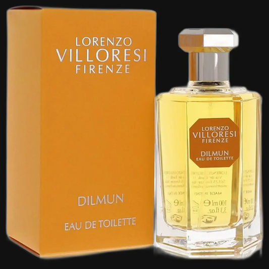 Lorenzo Villoresi Dilmun eau de toilette perfume bottle with orange box, clear glass
