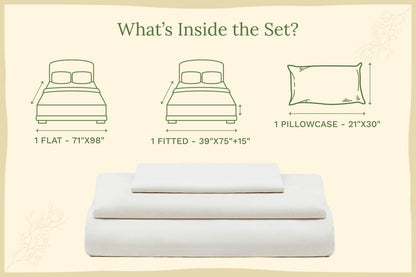 Organic sateen bed sheet set with folded flat and fitted sheets, light cream