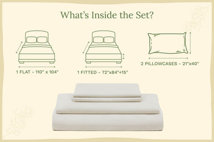 Organic sateen bed sheet set with folded flat sheet and fitted sheet, light cream