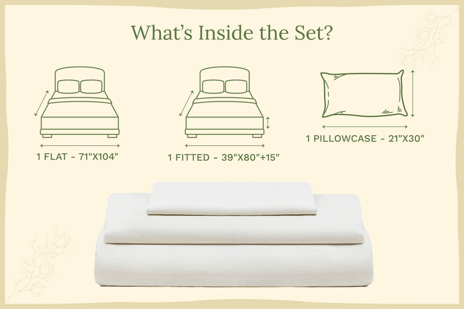 Off-white organic sateen bed sheet set with folded flat and fitted sheets