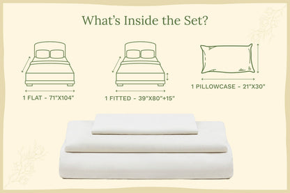 Off-white organic sateen bed sheet set with folded flat and fitted sheets
