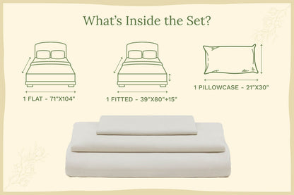 Bed sheet set including flat sheet, fitted sheet, and 1 pillowcase