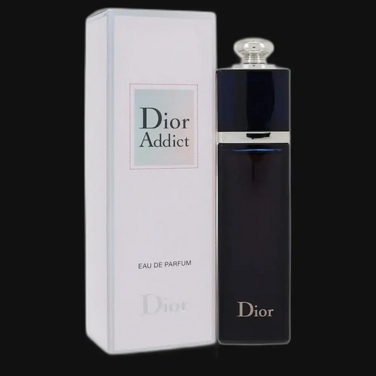Dior Addict eau de parfum bottle with white box and dark blue flacon